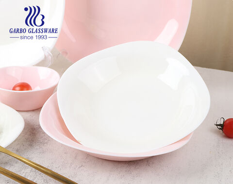 Luxury square shape glass plate with pink color decor