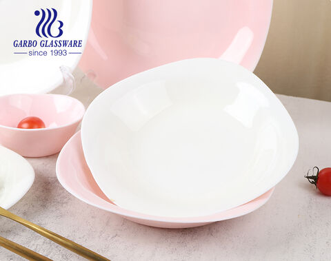 Elegant white and pink color glass plate with square shape design