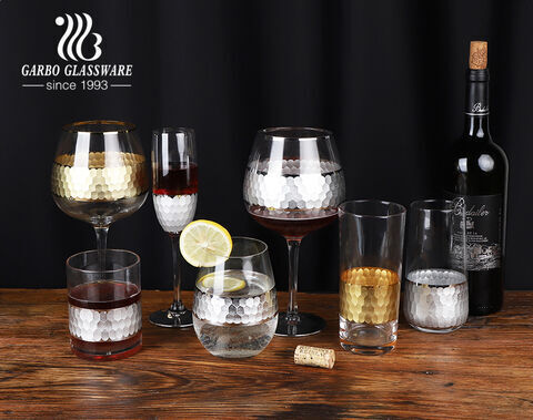 Luxus-Whisky-Weinglas mit Wabenmuster und Silberbeschichtung, 14 Unzen, 410 ml