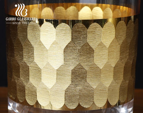 Honeycomb golden and sliver plating design 14oz 410ml luxury whiskey wine glass tumbler