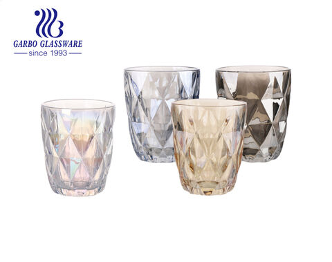 10oz 300ml Garbo colorful ion plating engraved glass goblet stemware