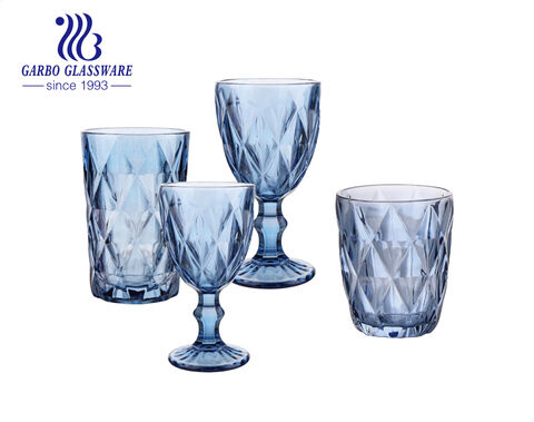 Verres à pied en verre gravé Garbo 10 oz 300 ml avec placage ionique coloré