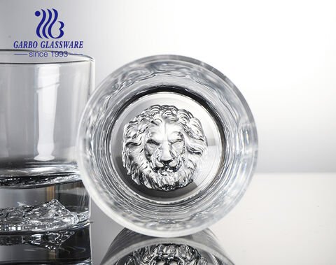 Vaso de cristal de whisky con fondo de diseño grabado de tigre grueso de 11 oz y 300 ml