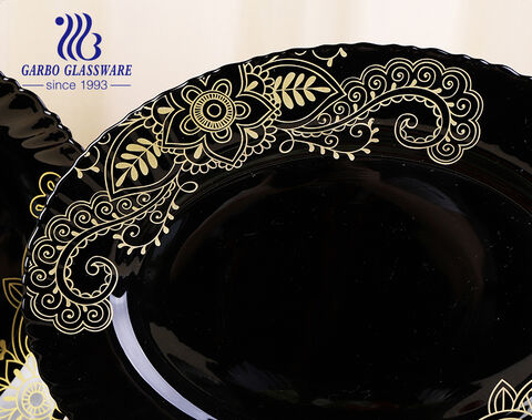 Luxury and classic 33 pcs black opal glass dinnerware Set with decal design 