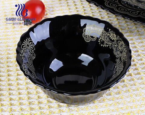 Luxury and classic 33 pcs black opal glass dinnerware Set with decal design 