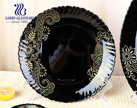 Luxury and classic 33 pcs black opal glass dinnerware Set with decal design 