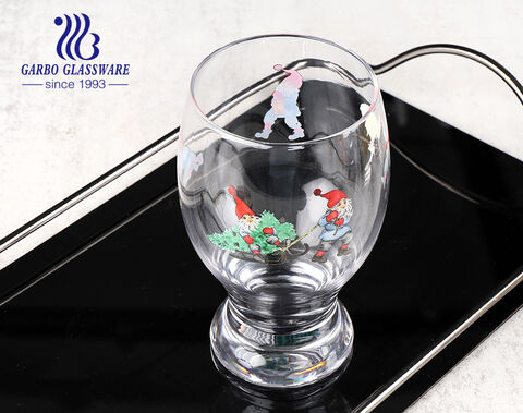 クリスマス デザイン ステムレス ワイン グラス カスタマイズされたデカール ゴールド リム ガラス カップ
