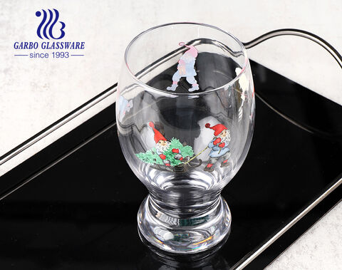 Weihnachtliches Design Weinglas ohne Stiel benutzerdefinierte Abziehbilder Goldrand Glasbecher