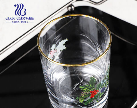 Weihnachtliches Design Weinglas ohne Stiel benutzerdefinierte Abziehbilder Goldrand Glasbecher