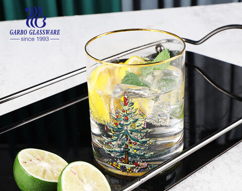 Weihnachtliches Design Weinglas ohne Stiel benutzerdefinierte Abziehbilder Goldrand Glasbecher