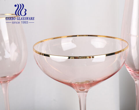 Coupe à dessert au champagne de luxe de 10 oz avec couleur rose et bordure dorée