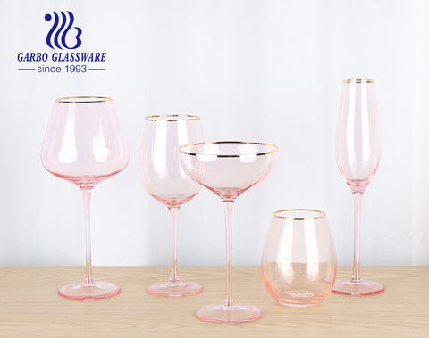 Luxuriöser 10 Unzen Champagner-Dessertbecher mit rosa Farbe und Goldrand-Design