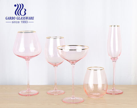 Lussuosa tazza da dessert per champagne da 10 once con colore rosa e design con bordo dorato