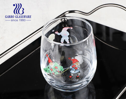 Machine-blown Christmas promotional customized decal designs gift glass cup