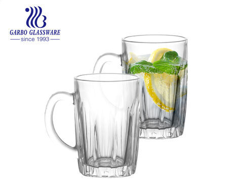 Garbo 255ML taza para beber leche de café de vidrio en relieve transparente de color blanco alto con patrón de tira grabado