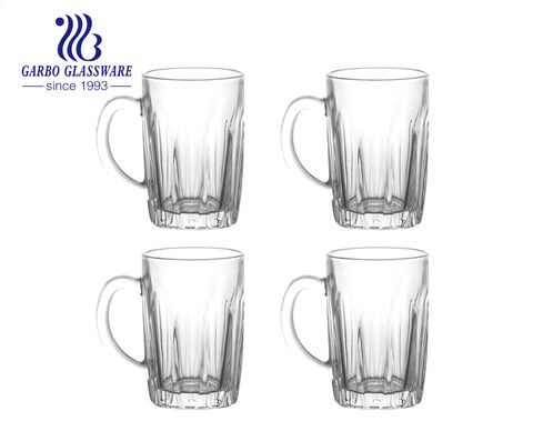 Garbo 255ML taza para beber leche de café de vidrio en relieve transparente de color blanco alto con patrón de tira grabado