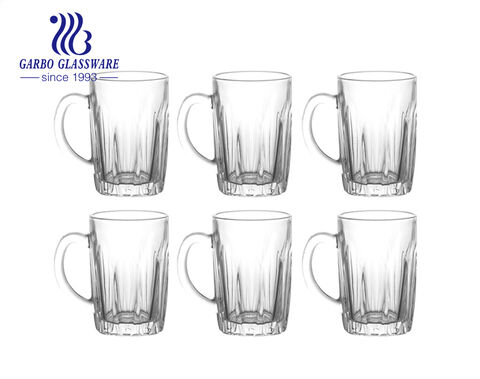 Garbo 255ML taza para beber leche de café de vidrio en relieve transparente de color blanco alto con patrón de tira grabado