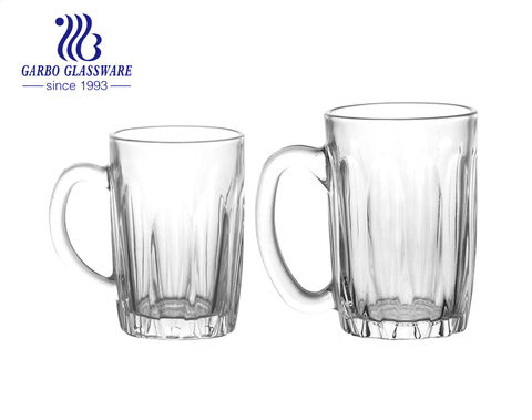 Garbo 255ML taza para beber leche de café de vidrio en relieve transparente de color blanco alto con patrón de tira grabado