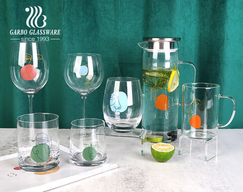 Glass tumblers gin and wine glass and pitcher for custom glassware set