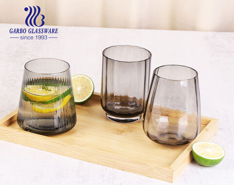 High quality solid colored gray glass drinking cup with engraved strip design