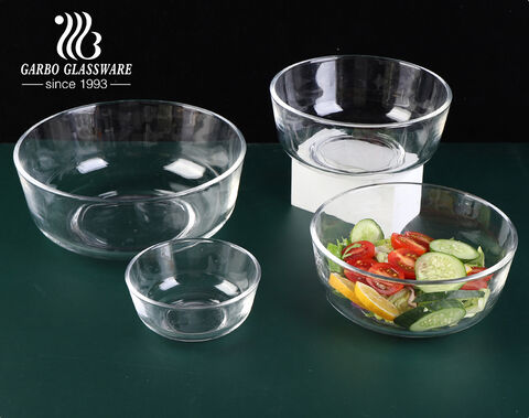 En stock 9 pouces 2300 ml 7 pouces 1200 ml 4.5 pouces 320 ml bols à salade en verre transparent