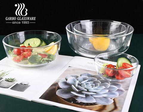 In stock 9 inch 2300ml 7 inch 1200ml 4.5 inch 320ml transparent glass salad bowls