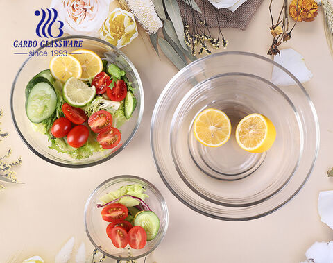 In stock 9 inch 2300ml 7 inch 1200ml 4.5 inch 320ml transparent glass salad bowls