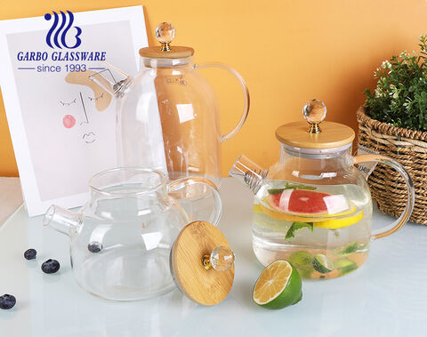 1000ml 1200ml 1800ml 2200ml borosilicate glass teapot with decorative bamboo lid