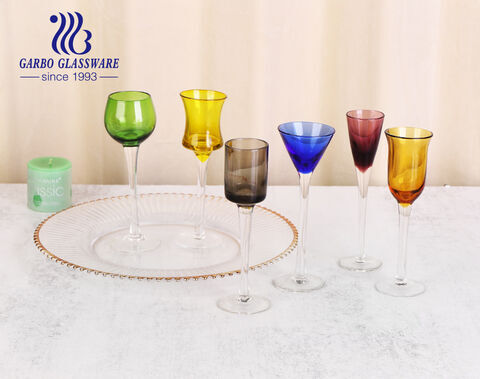 Luxury and elegant 1.58oz solid color glass cup with long stem 