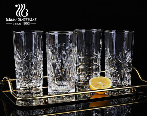 13.5 oz bleifreies Kristallglas für Wasser und Cocktails, hohes Glas mit Mundgoldrand