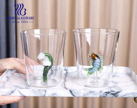 Multi sizes borosilicate glass drinking cups with handmade cartoon figures