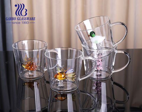 Multi sizes borosilicate glass drinking cups with handmade cartoon figures