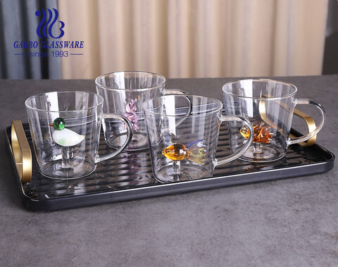 Multi sizes borosilicate glass drinking cups with handmade cartoon figures