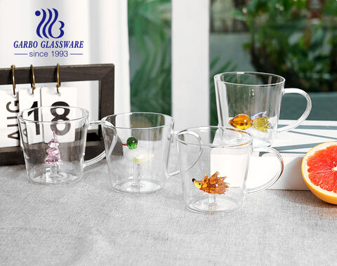 Multi sizes borosilicate glass coffee and tea mugs with handmade craft cartoon figures
