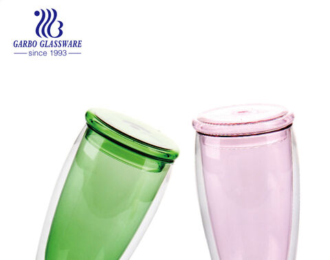 Tasse en verre de luxe à double paroi en borosilicate de couleur unie résistant à la chaleur