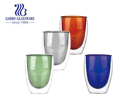 Elegante taza de vidrio de color sólido de doble pared de borosilicato para agua hirviendo