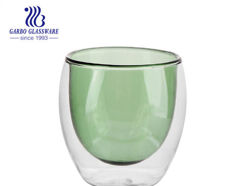 Elegant borosilicate double wall solid color glass cup for boiling water