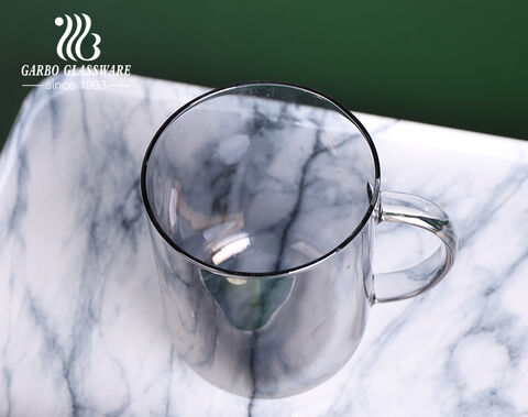 Grey amber color ion plating gold rim high borosilicate glass tea mug 