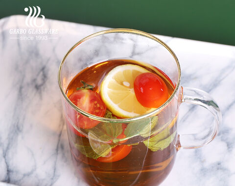 Tasse à thé en verre à haute teneur en borosilicate avec placage ionique de couleur ambre gris
