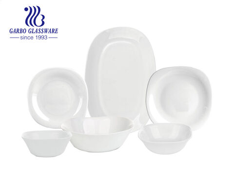 26pcs set plain white tempered opal glass dinner set with bowls and plates