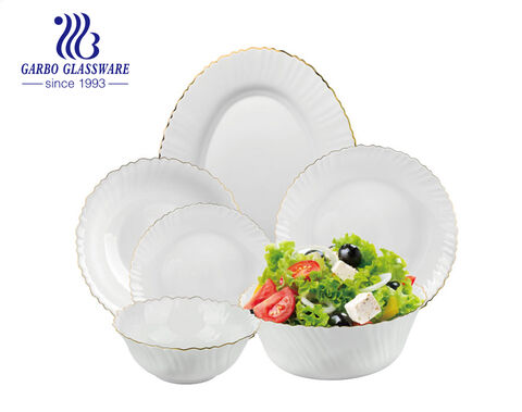 26pcs set plain white tempered opal glass dinner set with bowls and plates