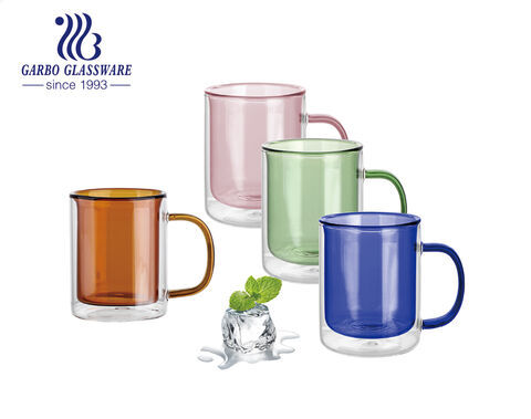 Tazas de doble pared de vidrio de borosilicato de color ámbar interior aptas para lavavajillas de 260 ml