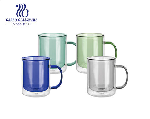 Tazas de doble pared de vidrio de borosilicato de color ámbar interior aptas para lavavajillas de 260 ml