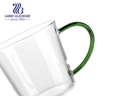 Taza de café transparente de 10 oz con asa para desayuno, té, capuchino, leche con leche, bebidas calientes