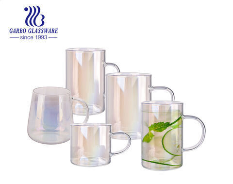 Iridescent single wall glass tea cups heat resistant borosilicate glass coffee mugs