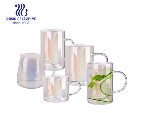 Set of 6 LARGE Clear Glass Coffee Mugs Tea Cappuccino Mug Glass Cups 340ml