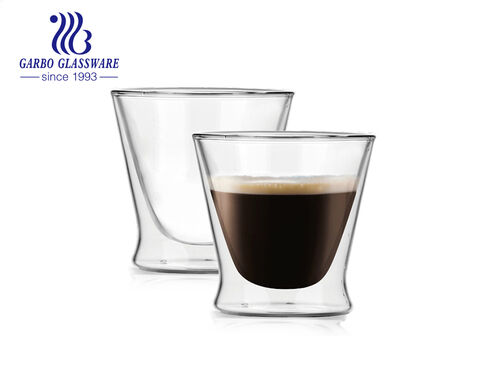 Taza de café de vidrio de doble pared de borosilicato alto en forma de U de 200 ml, 220 ml, 300 ml