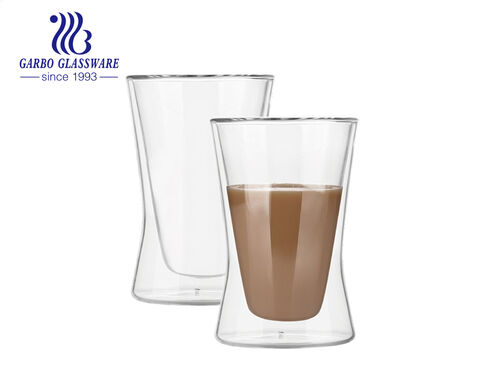 Taza de café de vidrio de doble pared de borosilicato alto en forma de U de 200 ml, 220 ml, 300 ml