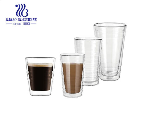 Taza de café de doble pared de vidrio highball de tamaño pequeño de 250 ml y 9 oz en material de borosilicato alto