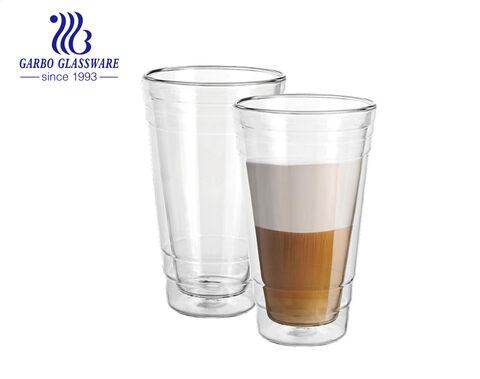 Tasse à café à double paroi en verre highball de petite taille de 250 ml 9 oz en matériau à haute teneur en borosilicate